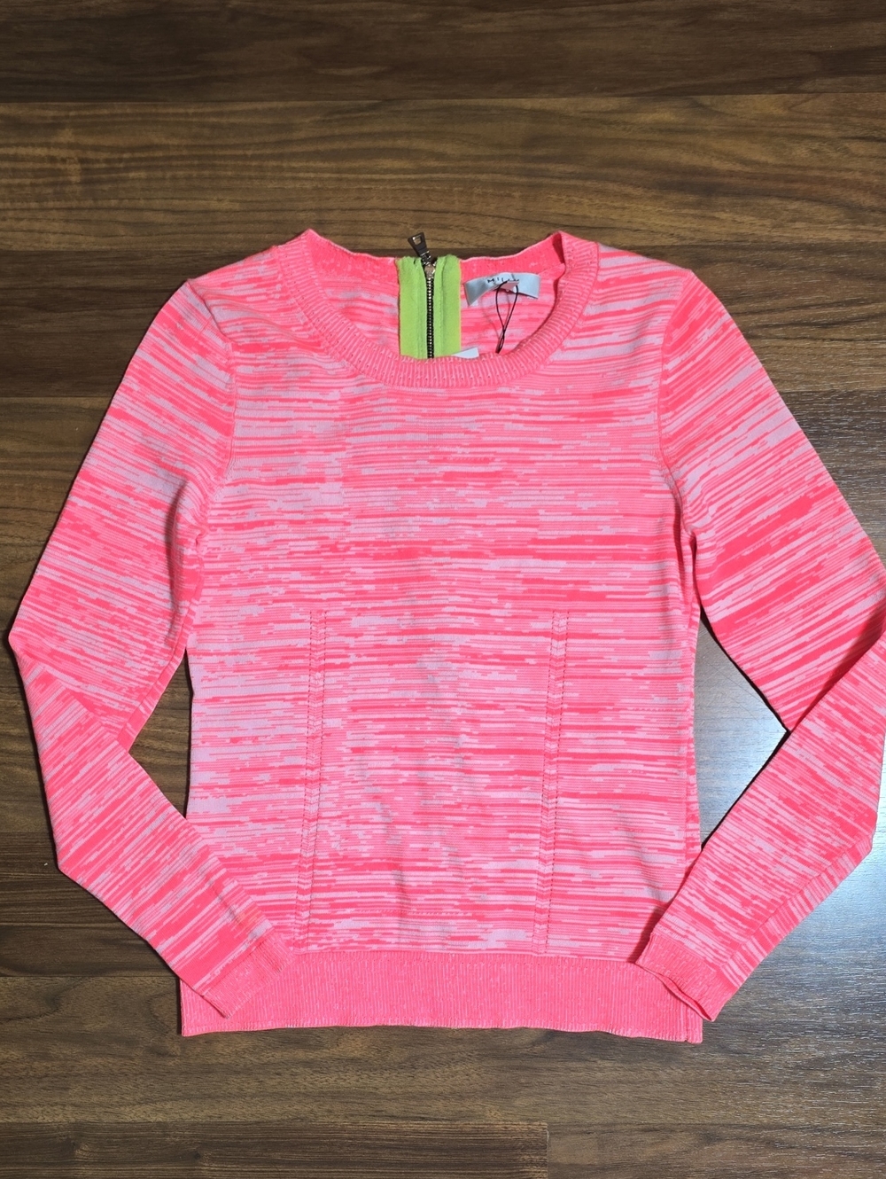 Milly Neon Pink/Coral Space-Dye Crewneck Sweater